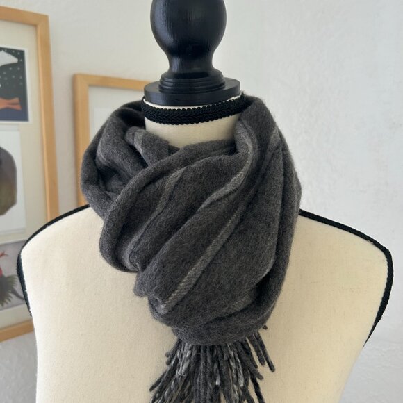 Fraas 100% Cashmere Scarf Gray on Gray Stripe Like New and so soft! - Picture 3 of 4